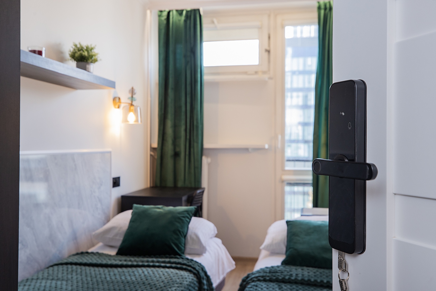 Twin bedroom in a short-term rental apartment